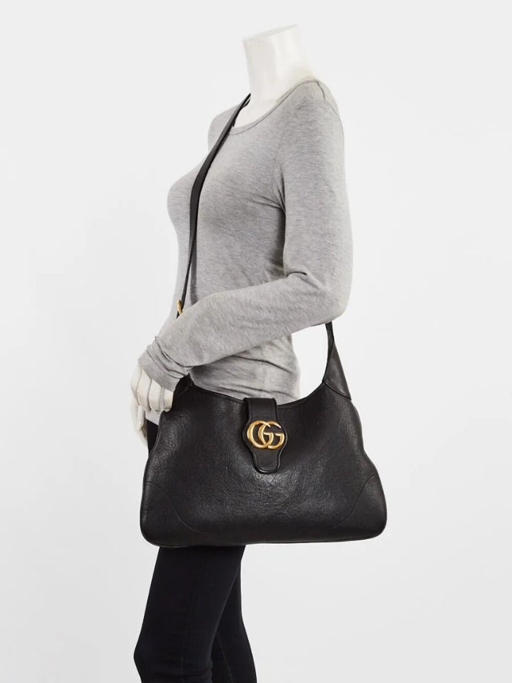Gucci Black Leather Double G Aphrodite Medium Shoulder Bag